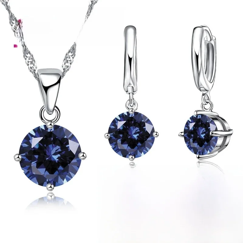 8-kolorowy kryształ AAA 925 Sterling Silver Wisiorki Kolczyki Naszyjnik Zestaw Kobiety Dziewczyny Impreza Biżuteria z czterema pazurami — zdjęcie 2