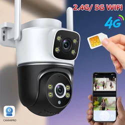 4G LTE Cellular Security Camera Dual Lens Outdoor Cameras for Home Security with Pan Tilt HD Night Vision 2-Way Talk IP66 Water