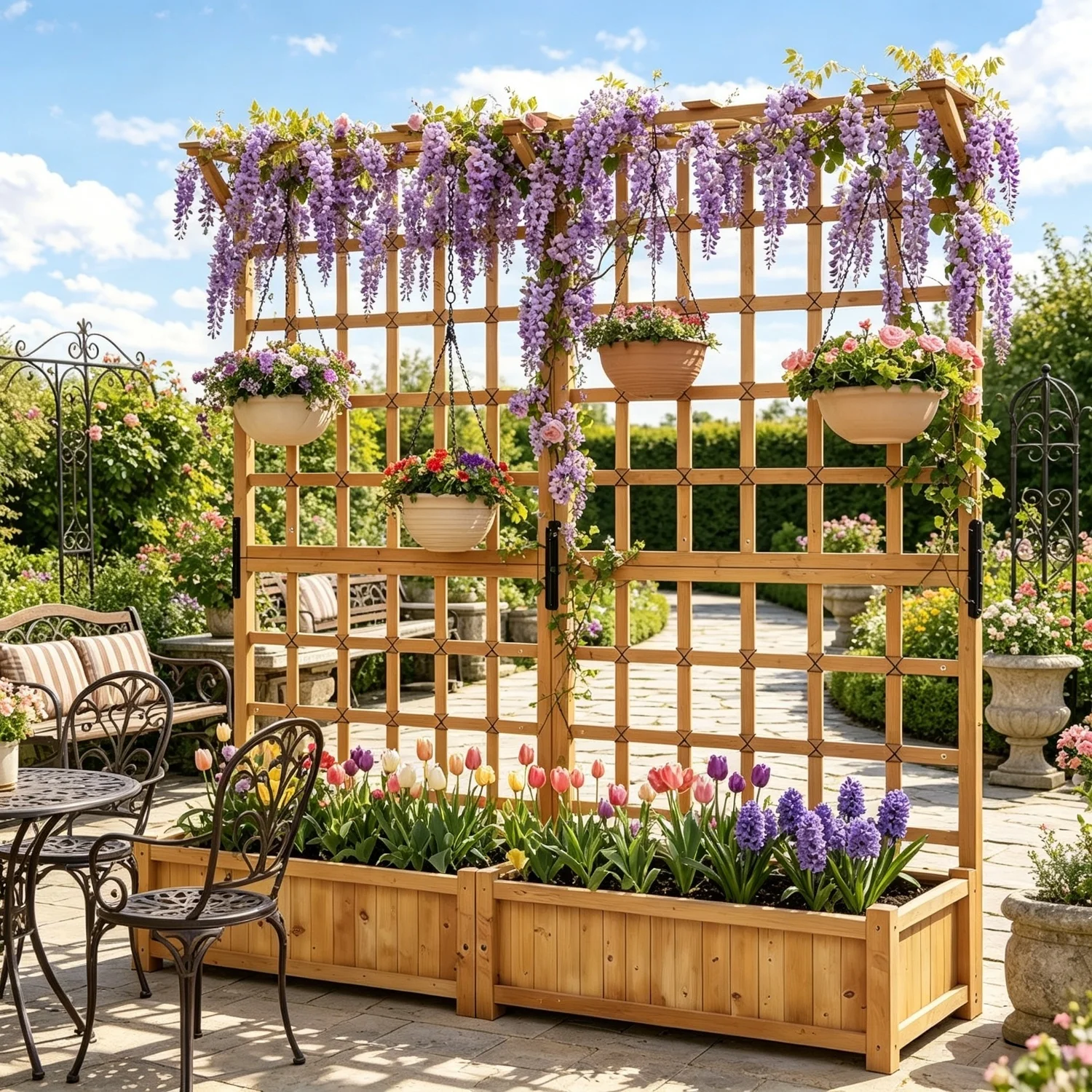 72 Inch Raised Garden Bed With Trellis Wood Planter Container With Hanging Roof And Garden Boxes For Climbing Plants Flowers Vine 2 Piece image 5