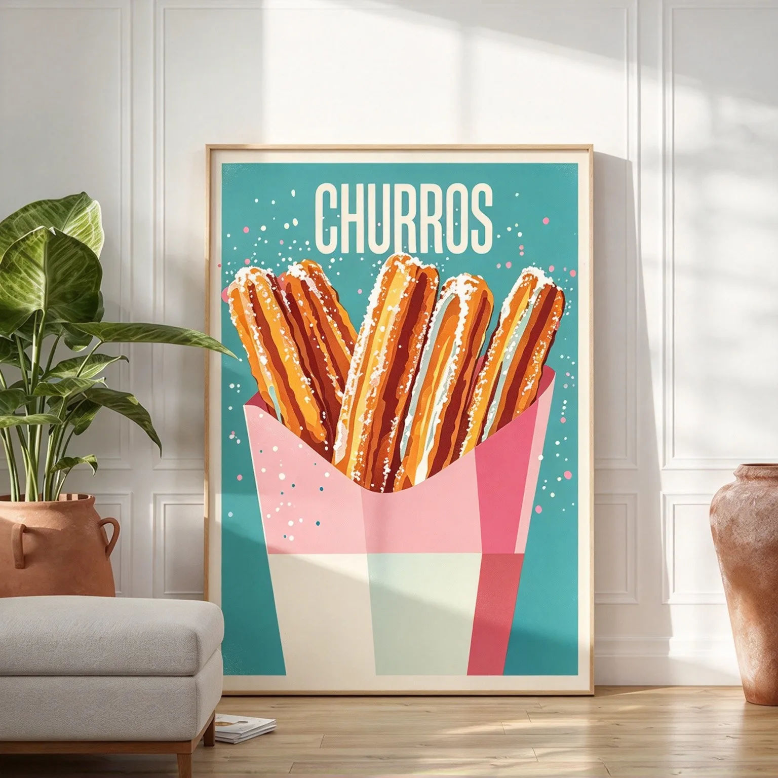 Retro Food Poster Kitchen Wall Art, Vintage Illustration Canvas Print for Dining Room Cafe Colorful Modern Abstract Art Unframed