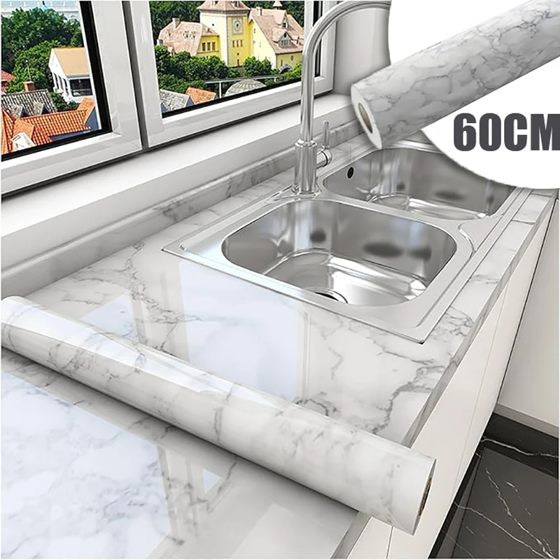 

60cm Marble Pattern Wallpaper Self adhesive Waterproof and Oil proof Wall Sticker for Kitchen Countertop Cabinet Bathroom