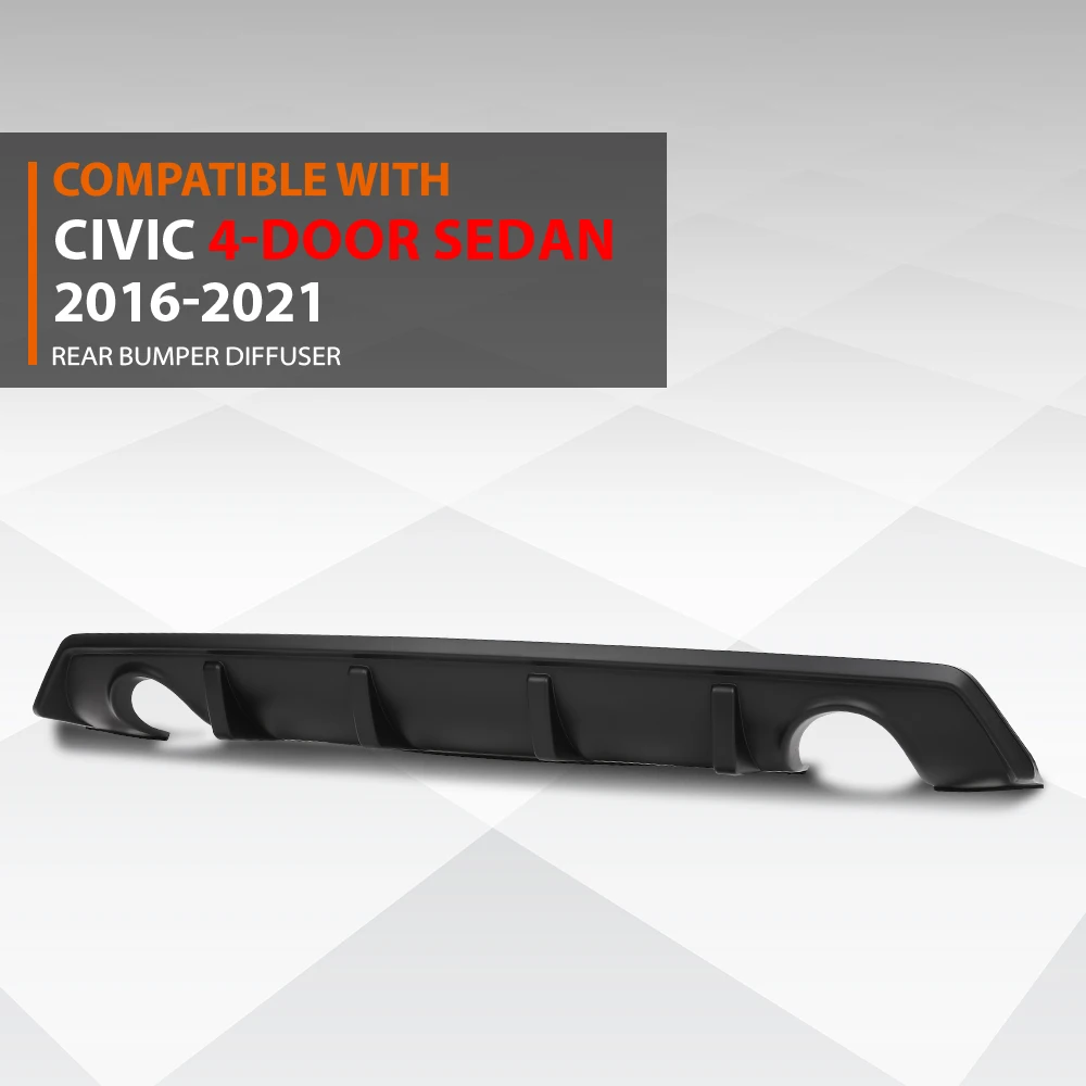 

Crossdesign Rear Bumper Diffuser Fit for 2016-2021 Honda Civic 4Dr Sedan Matte Black Dual Exhaust Durable Sturdy Strong