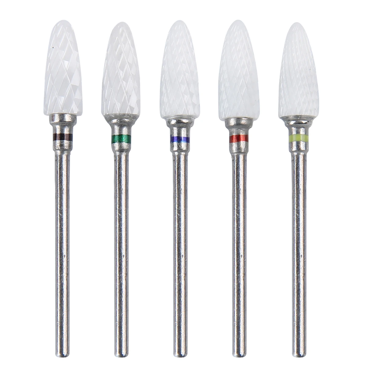5個入りセラミックネイルドリルビットセット、プロ仕様のコーン型セラミックビット、シェーピング、研磨、アクリルジェルネイルの除去に