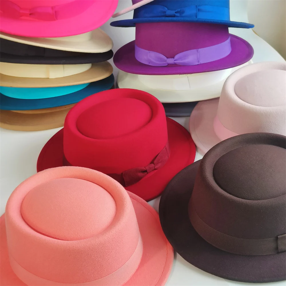 solid pork pie hat men Vintage fedora Hat woman turquoise fedora hat flat brim Felt hats 모자 Panama Church Hat sombrero hombre