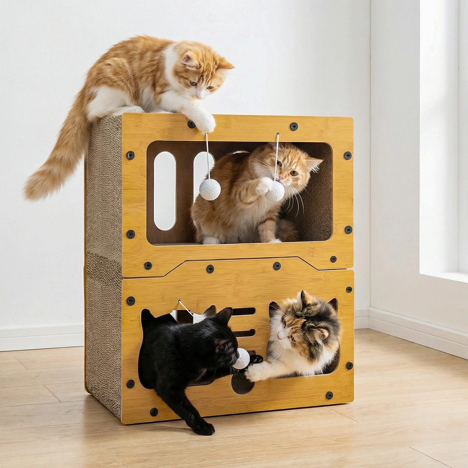 Maison pour chat à 3 étages, nid pour chat, centre d'activités intérieur en carton recyclable pour chats de petite et moyenne taille, pour se cacher ou affûter les griffes