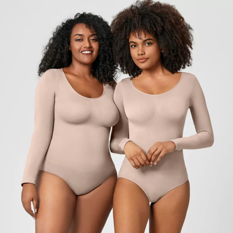 Nahtlose Frauen Lange Ärmel Gestaltung Tanga Body Bauch Glätten Bequeme Shapewear Diamant Kragen Taille schlanker Shaper