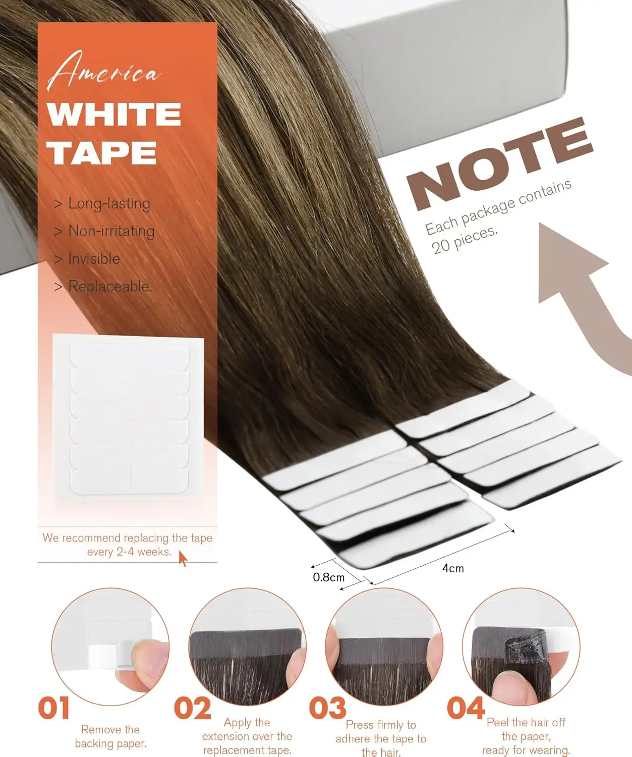 Extensiones de cabello con cinta VeSunny Remy, 100% cabello humano brasileño Natural, 12-24 pulgadas, 30 y 50G, Color Balayage, cinta sin costuras