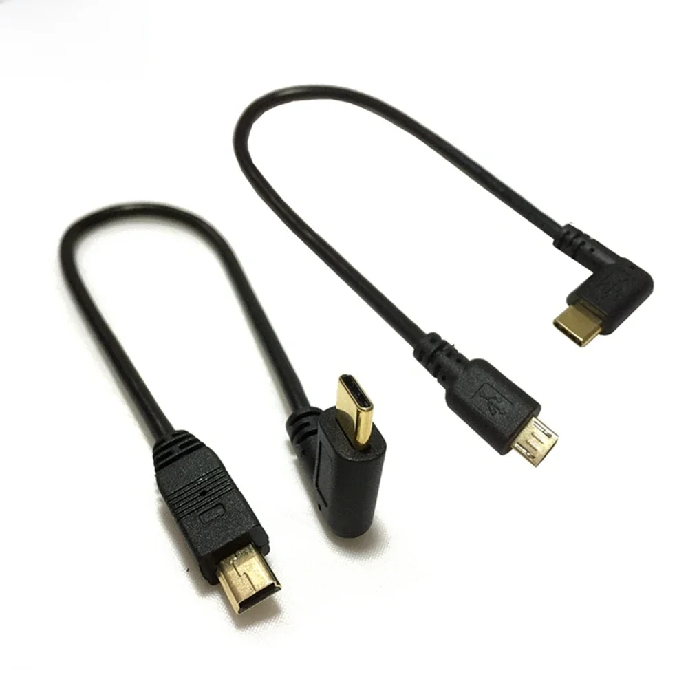 25cm Micro Mini USB Kabel 5Pin Stecker auf Stecker USB 3,1 Typ C Ellenbogen zu Mini Micro USB 2,0 OTG Daten Adapter Konverter La — zdjęcie produktu 7