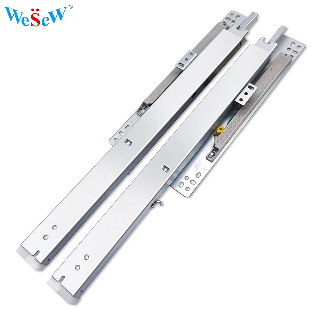 Custom Bottom Mount Soft Close Drawer Slides, 3 Section Cold Rolled Steel Damped Rail for Jewelry Display Cabinet Glass Shelf