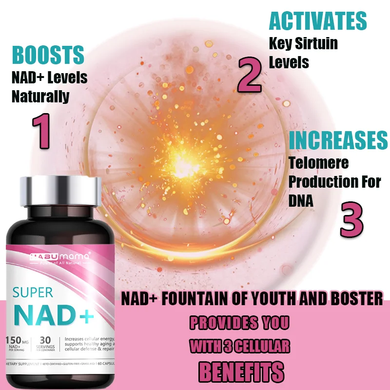 HABUMAMA NAD+ Booster, Anti Aging Cell Booster, Nicotinamide Riboside Alternative, Natural Energy, Longevity & Cellular Health