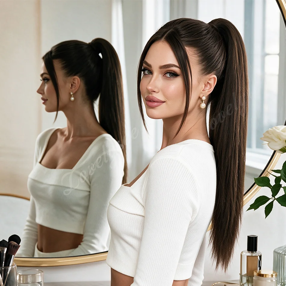 14-18Inch Short Drawstring Ponytail 100% Human Hair Extension With Clip In Straight Ponytail Brazilian Ponytail Hair Extension view 6