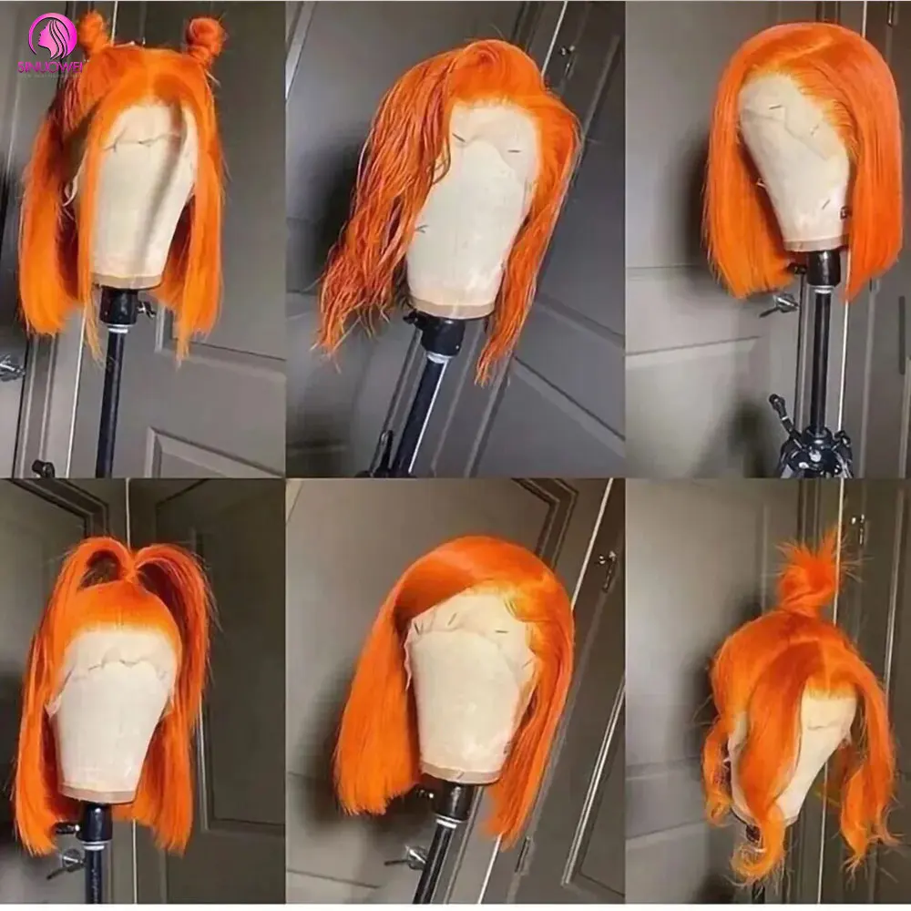 Ingwer kurze Bob Spitze Front Perücken 13x4 transparente Spitze Frontal Perücke indisches Menschenhaar orange Spitze Frontal Perücke für Frauen Perücke