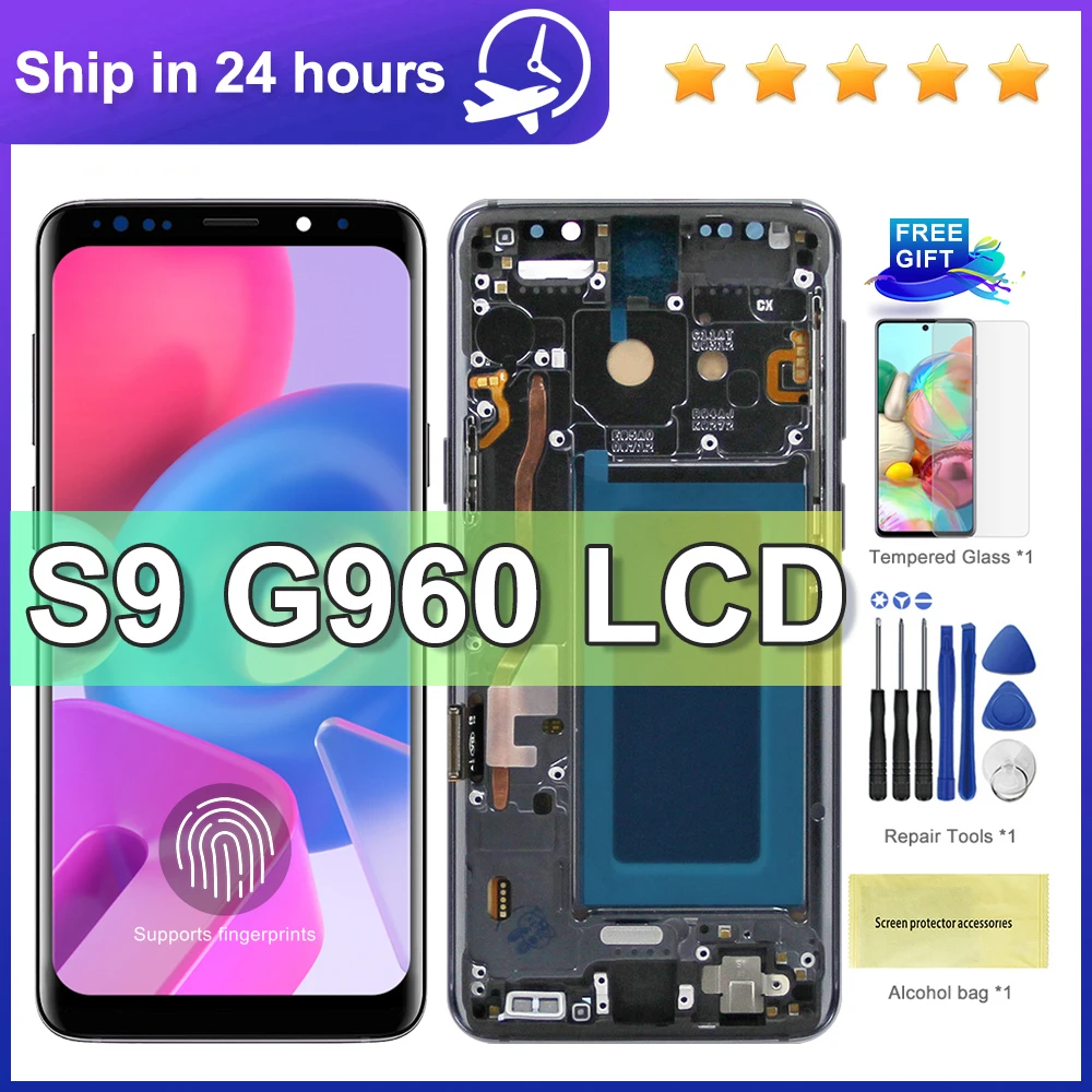 OLED Screen for Samsung S9 G960 G960F SM-G960FD Lcd Display Digital Touch Screen with Frame for Samsung S9 Screen