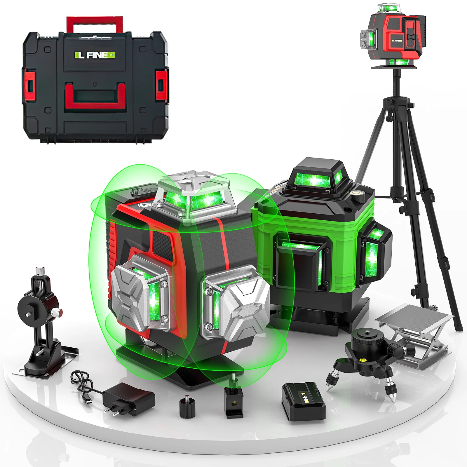Niveau Laser 4D 16 lignes équipé d'un trépied ligne verte auto-nivelant niveau Laser vert horizontal et vertical à 360 degrés