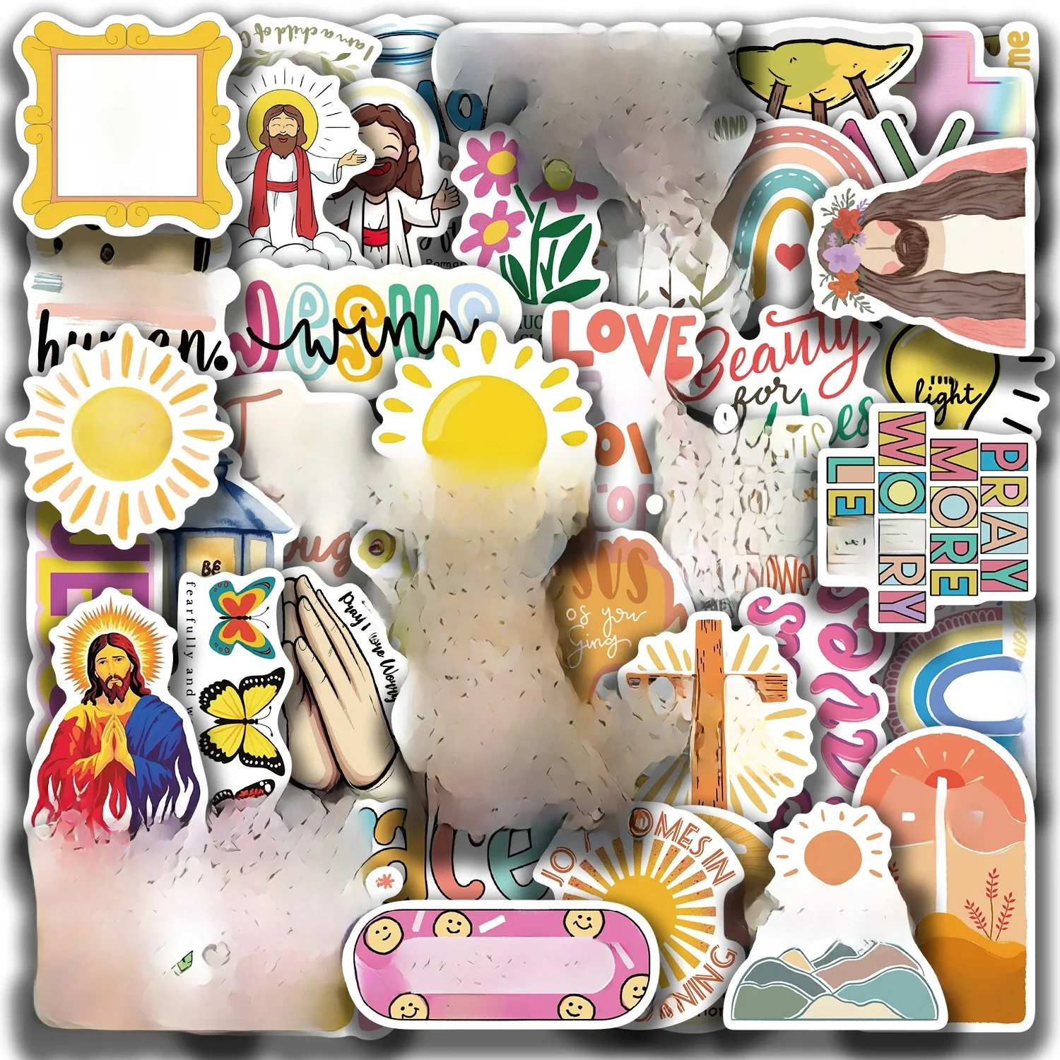 Autocollants de décoration Graffiti jésus chrétien, 52 pièces, pour bouteille d'eau, tasse de voiture, ordinateur, guitare, vélo, Skateboard, casque