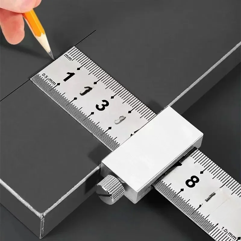 Nieuwe draagbare nauwkeurige positionering houtbewerkingsgereedschap timmerwerk stalen liniaal positionering limiet blok meten markeringsmeter - afbeelding 2