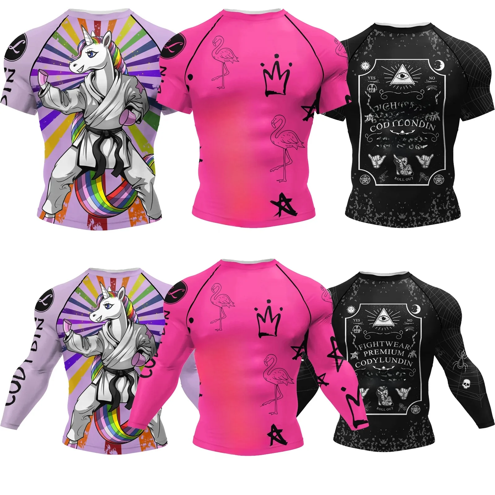 CODY LUNDIN BJJ No Gi Rashguard różowe fioletowe fluorescencyjne ubrania brazylijskie Jiu-Jitsu Rash Guard obcisłe koszulki do ćwiczeń bojowych — zdjęcie 2