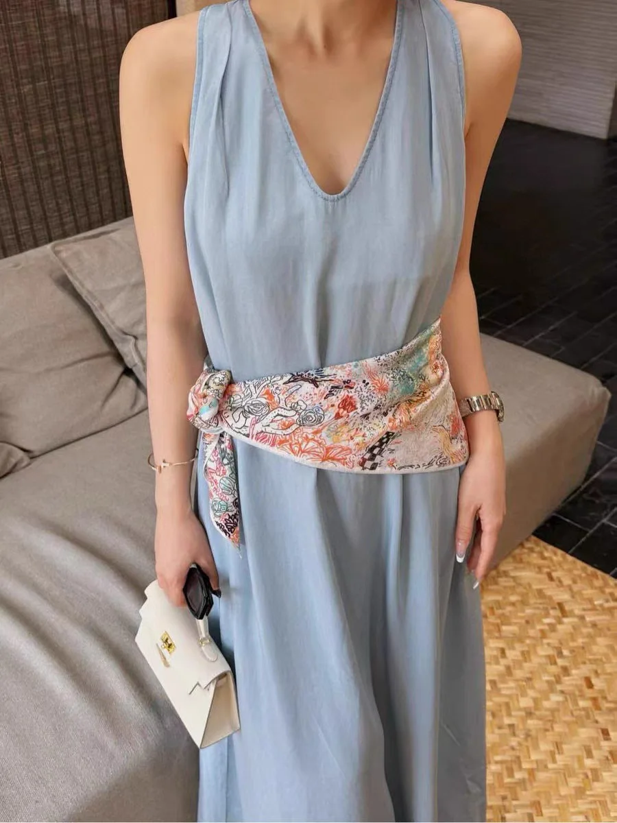 

Elegant summer solid color 100% linen dress