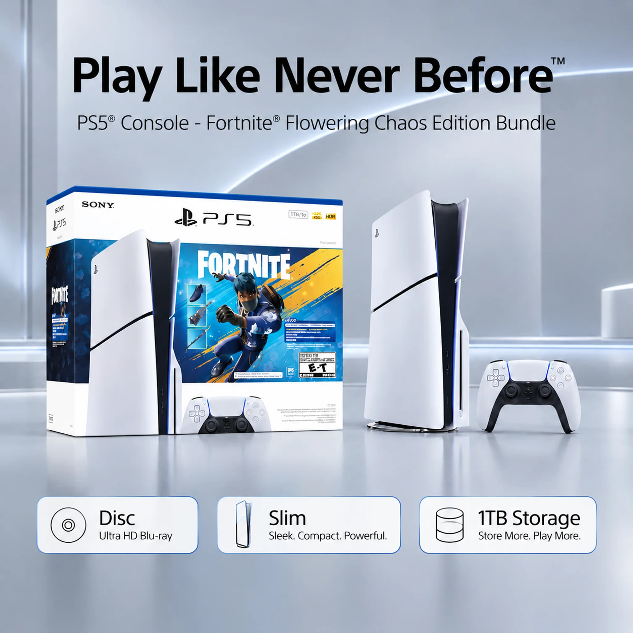 Sony PS5 1TB Blu-ray Gaming Console with Fortnite Flowering Chaos Special Bundle