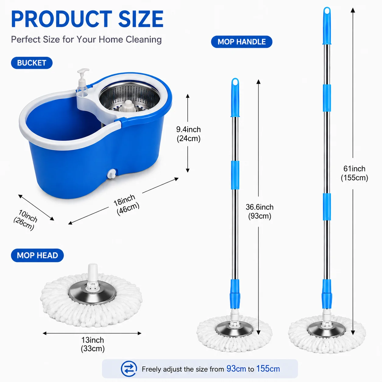 Blue All-In-One Mopping System With A Sturdy One-Piece Handle, A Splash-Guard Bucket, And Machine-Washable Microfiber Pads