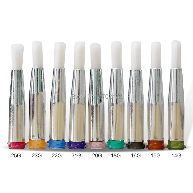 2Pcs Weichen Borsten Punkt Pinsel Nadel 14G--25G Abgabe Pinsel Nadel Runde Kopf Abgabe Pinsel Nadel