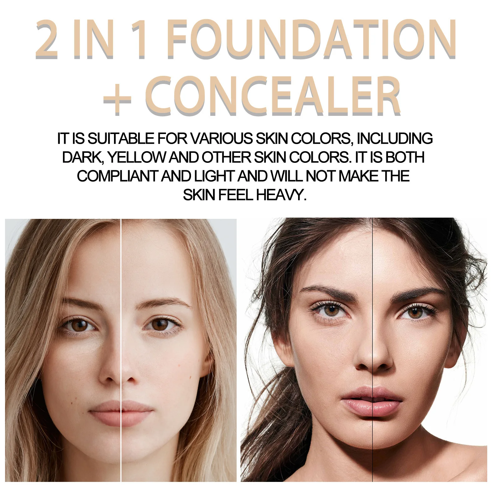 Jaysuing 7ml 2in1 Concealer Foundation Makeup Pen Dark Circle Cover Blemish Long-Lasting Concealing Face Brightening Contouring