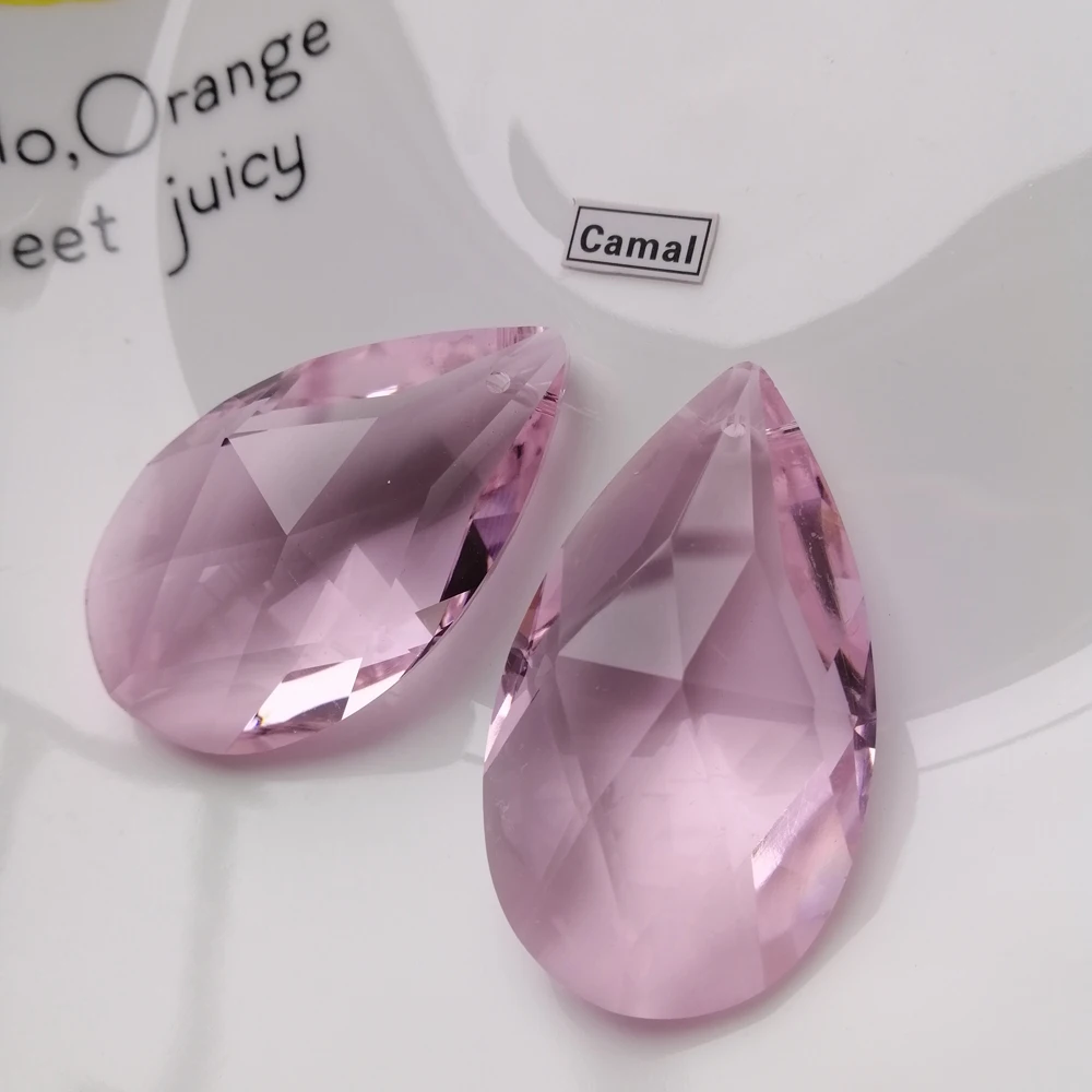 Camal 2PCS 50mm Pink K9 Crystal Teardrop Faceted Chandelier Pendant Prisms Hanging Parts Ornament Fengshui Xmas Craft SunCatcher