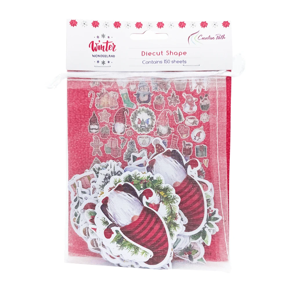 Creative Path 150pcs Scrapbooking Die Cuts Ephemera Christmas Penguin Snowman Diecut Paper Cutouts For Journaling Card Making