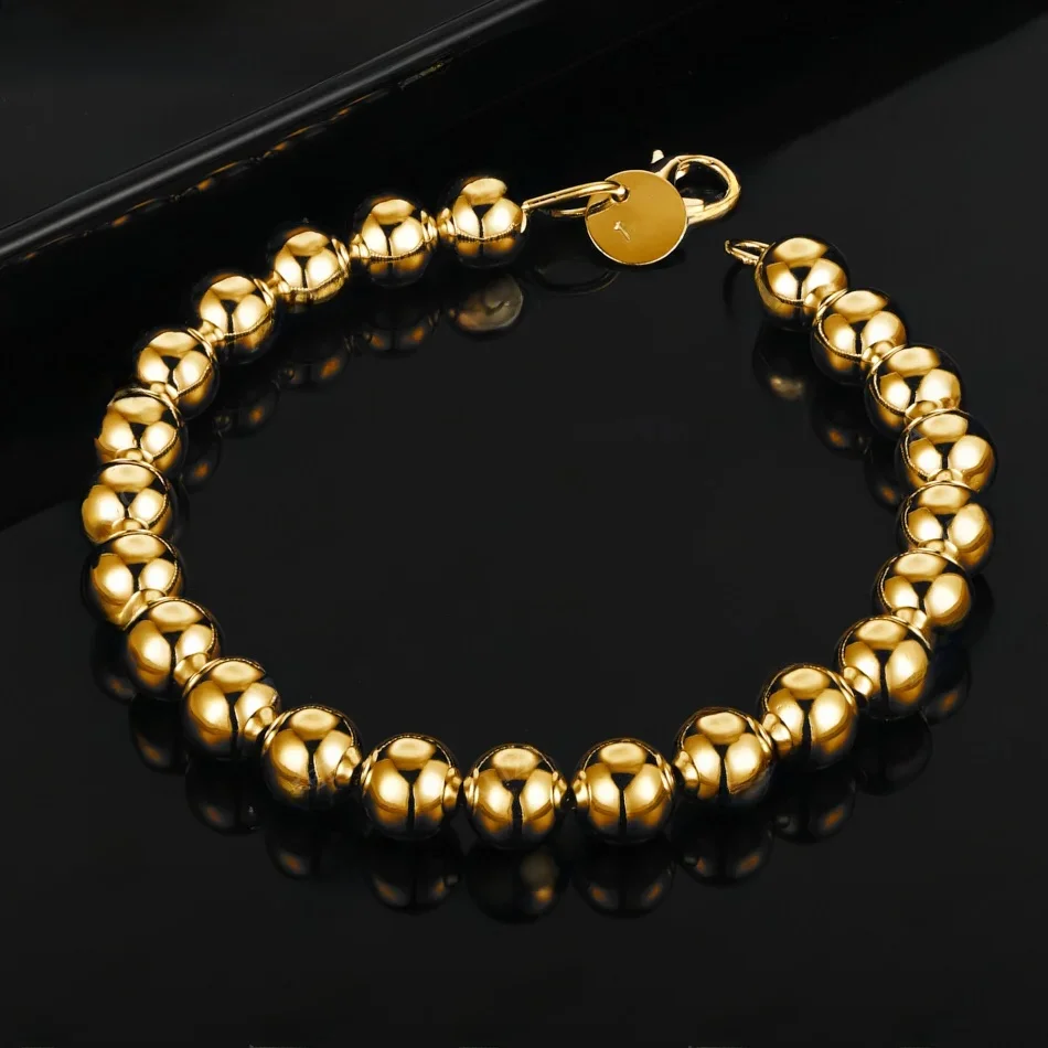 ALIZERO 18K złota bransoletka 4/6/8/10/14MM gładkie koraliki łańcuszek kulkowy bransoletki dla kobiety mężczyźni moda wesele prezent Fine Jewelry — zdjęcie 2