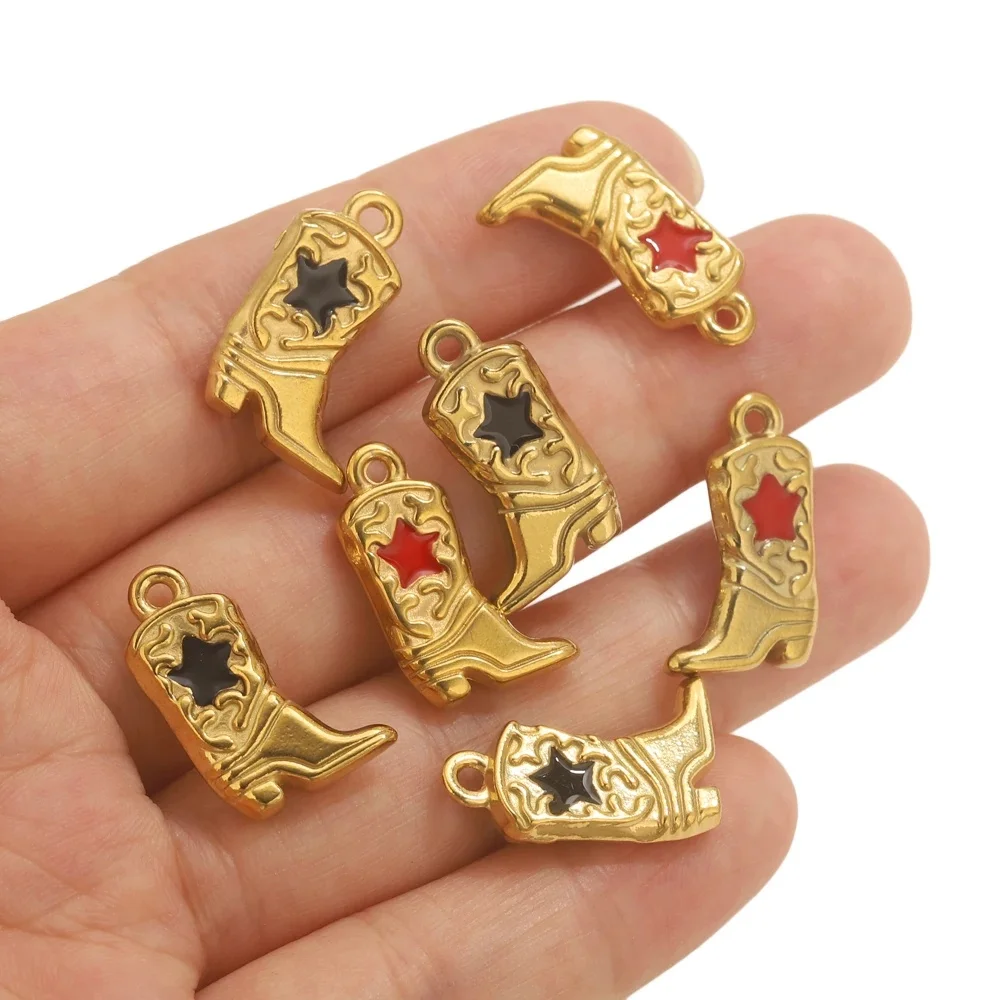 Pendentifs de bottes de Cowboy en acier inoxydable plaqué or 18 carats, 5 pièces, amulettes de Style occidental enduit d'émail, accessoires de bijoux durables