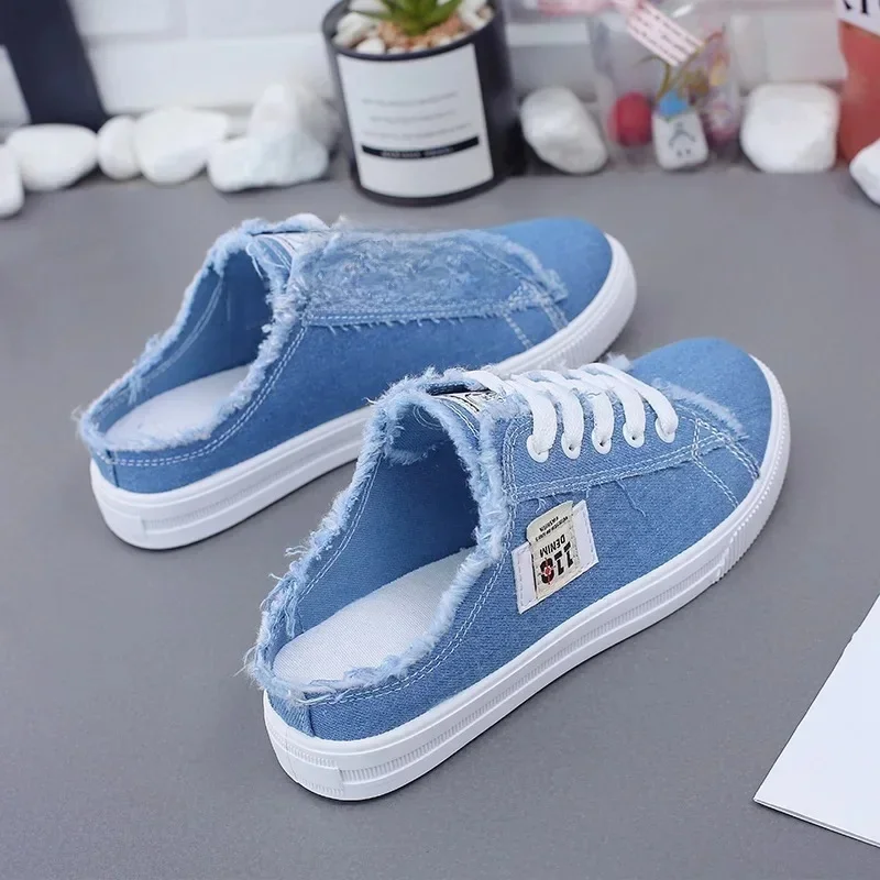 2024 printemps été femmes toile Sneaker bas Denim baskets dames à lacets plat toile conseil chaussures femme sapatos femininos