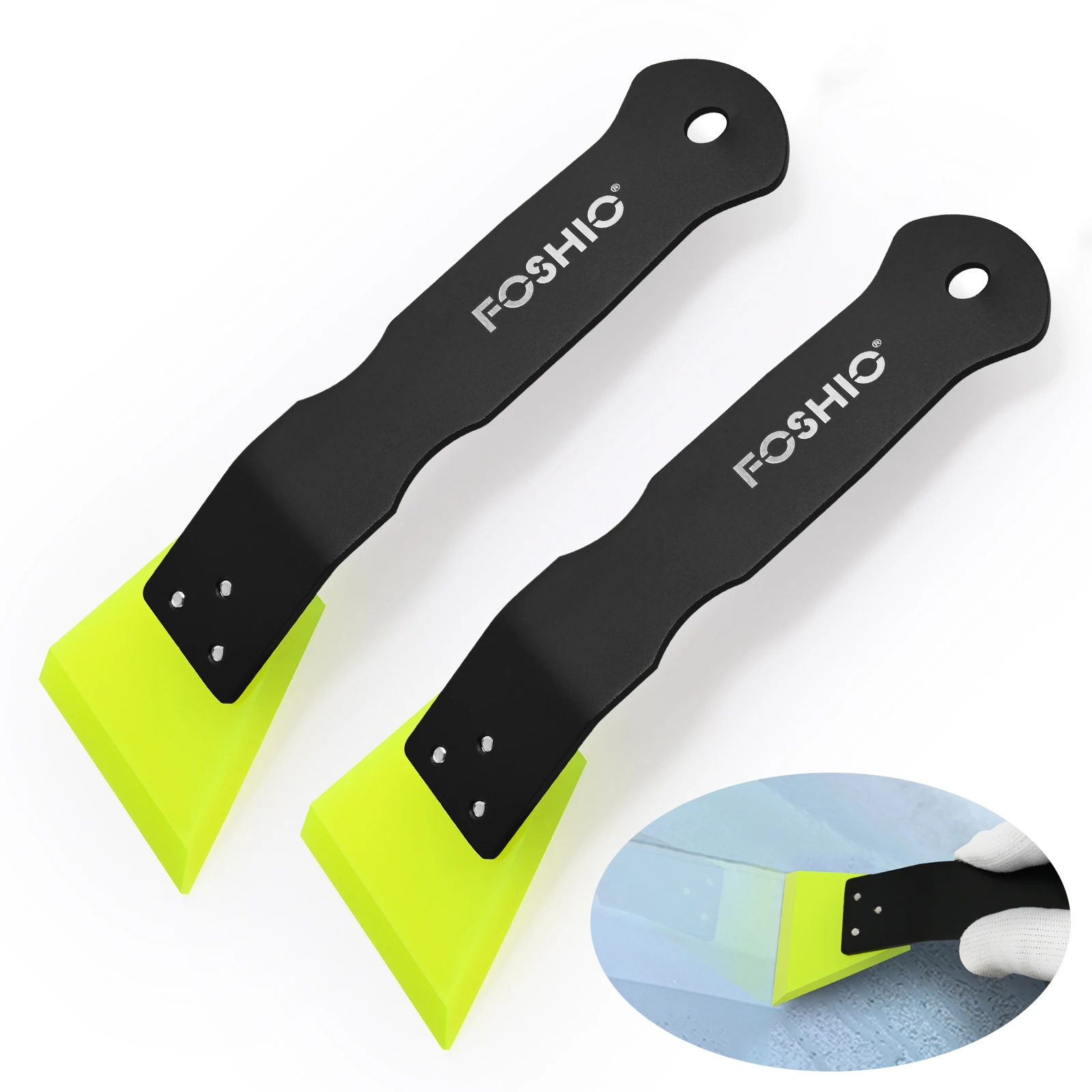 FOSHIO 1/2pcs Metal Handle Rubber Blade Squeegee Car Film Corner Wrap Window Tint Tool Water Remover Household Cleaning Scraper