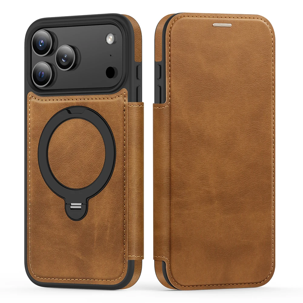 

For iPhone 17 Pro Max Case Magnetic Magsafe Flip Case with 360 Rotating Stand Card Slot Also Fit iPhone 11 to 16 Pro Max