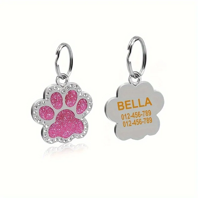 Personalized Dog Cat ID Tag Bling Rhinestone Puppy Kitten Name Tags Anti-lost Pet Collar Accessories Free Engraved Pet Products