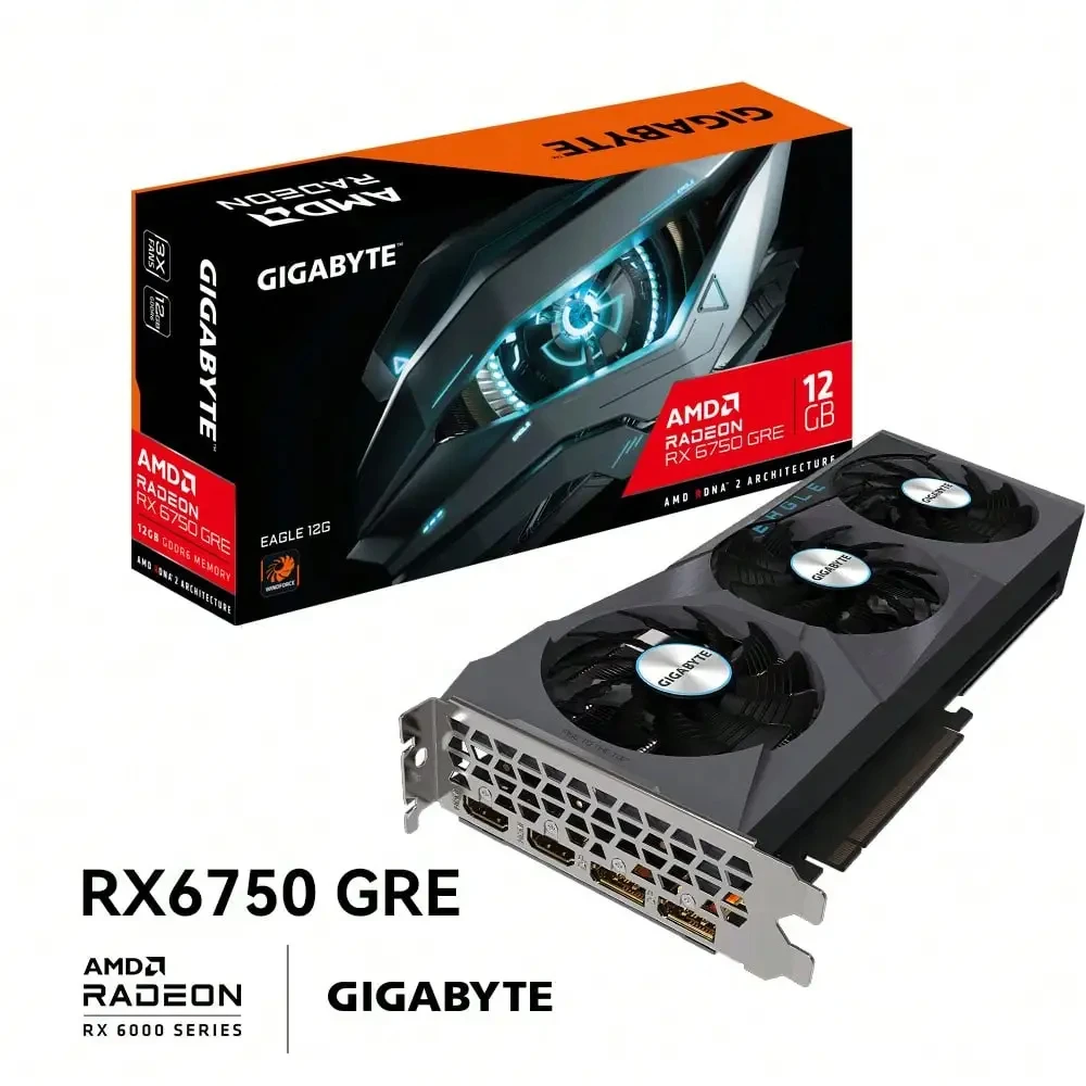 Placa gráfica GIGABYTE-eagle, 10G com três ventoinhas, 256 Bits PCIe 4.0 para kit de CPU AMD 5700x3D, RX6750GRE, GDDR6