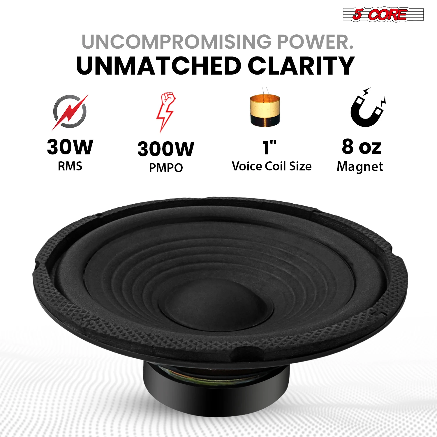 5 Core 6 Inch Subwoofer 300W Car Audio Sub Woofer 4 Ohm w PP Cone Deep Bass Replacement Loud Speaker