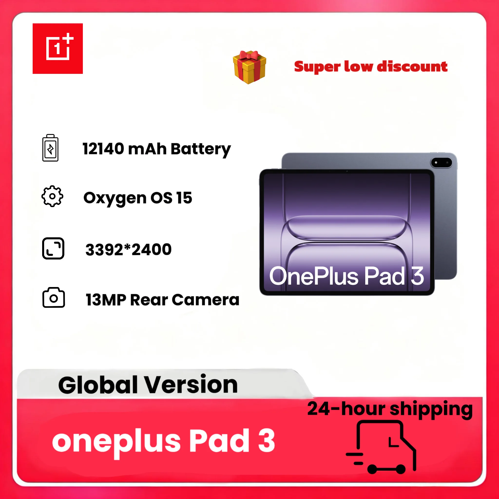 Global Version OnePlus Pad 3 Tablet 12+256GB/16GB+512GB , processeur Snapdragon 8 Elite, écran 13,2 pouces 3,4K 144 Hz, batterie 12140 mAh, multitâche fluide