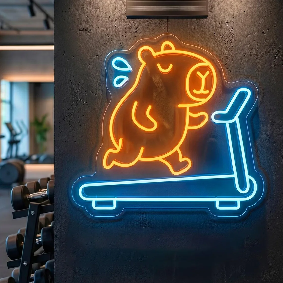 Capybara Fitness Neon Sign, Workout Buddy Neon Wall Decor, Personalized Gym Decor, Funny Animal Sign, Home Gym Wall Art