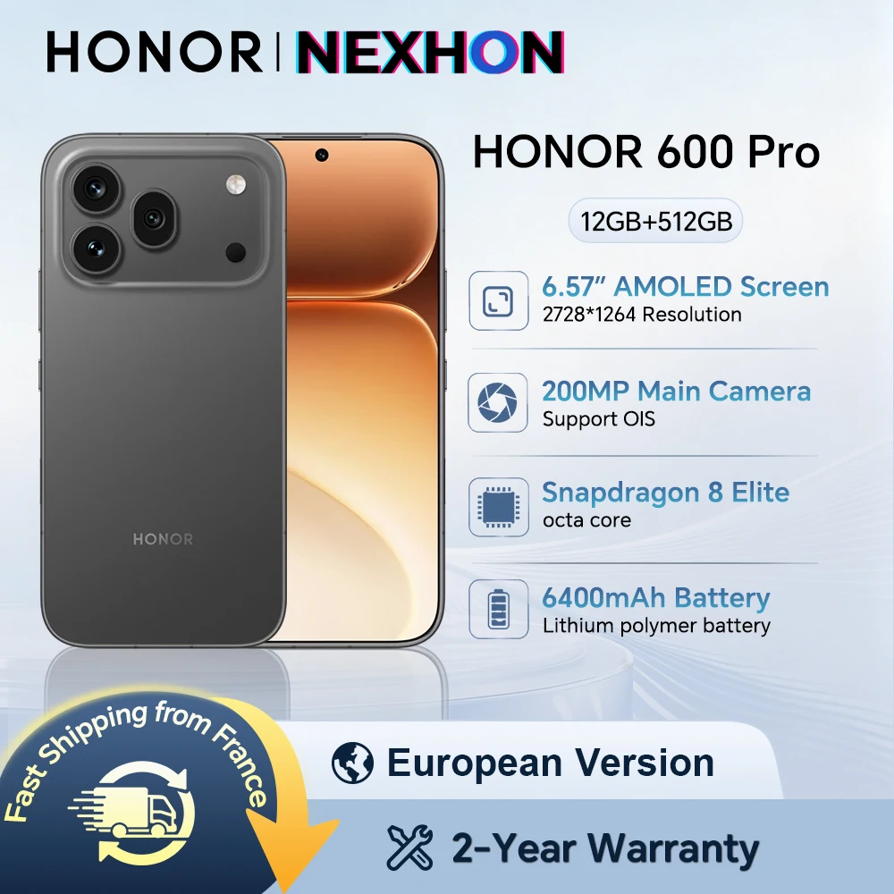 HONOR 600 Pro, version européenne, smartphone 5G, caméra de nuit ultra-claire 200MP, OIS, batterie 6400mAh, Snapdragon 8 Elite, IP68 IP69 IP69K, double carte SIM