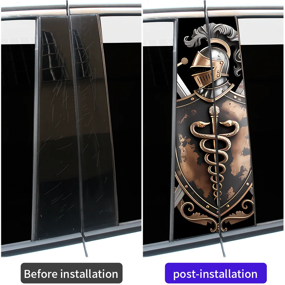 Knight Helmet Shield Car B Pillar Sticker Medical Caduceus Totem Auto Window Post Trim Decal Vinyl Wrap Decor Accessories