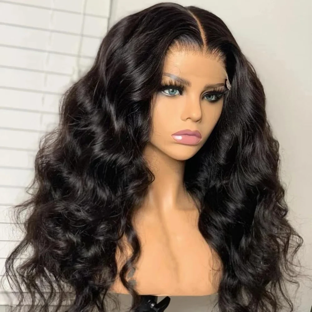 Natural Wavy Lace Front Wigs Synthetic Hair Transparent Lace Fiber Heat Resistant Ready To Wear Glueless Long Wet And Wavy Wig