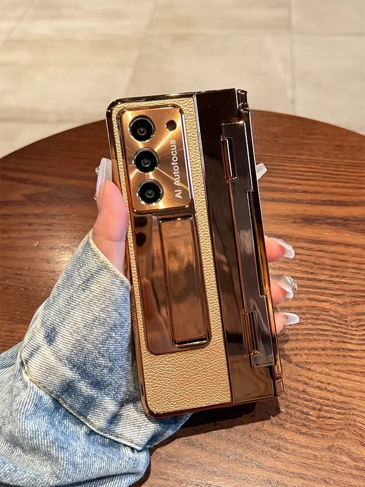 Skórzany Stojak Ochronny Etui na Samsung Galaxy Z Fold 7 6 5 4 3 5G Jednoczęściowe Ochronne Szkło na Zawiasy — zdjęcie produktu 7