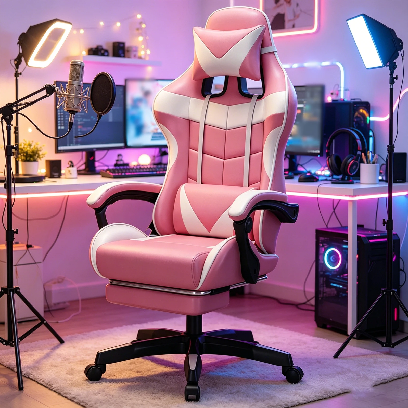 Cadeira Gamer Ergonômica Giratória para Computador, com Apoio para Pés, Pescoço e Lombar, para Longas Sessões, Modelo Influencer Cross