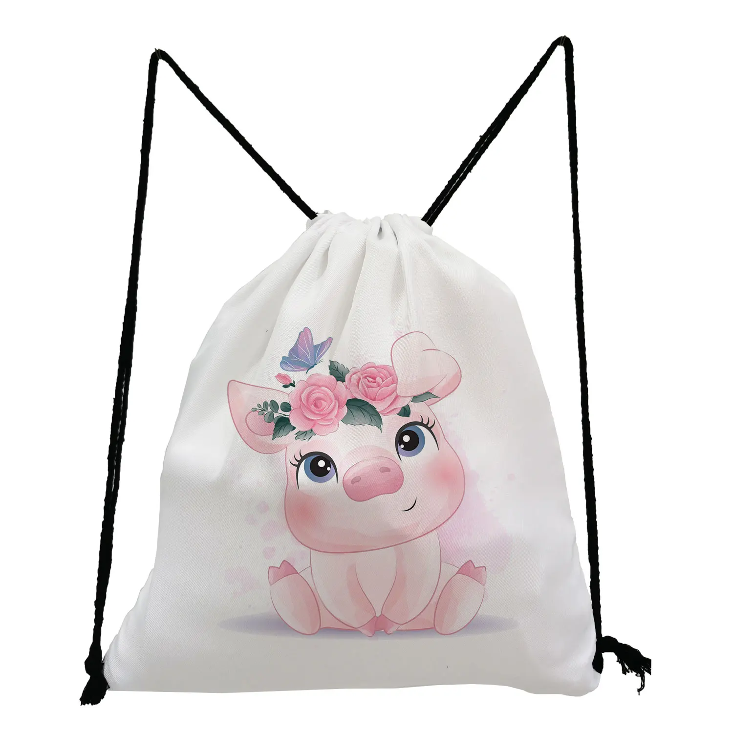 Sac à dos pour étudiants, cochon paresseux hibou perroquet pingouin chat chien imprimé motif Animal mignon Portable blanc avec cordon de serrage