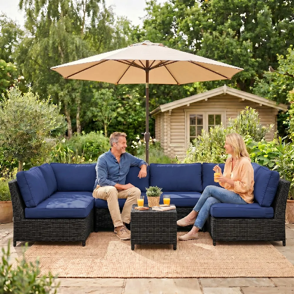 14Pcs Blue Sofa Cushion Set High Density Foam Waterproof Patio Furniture Cushions for Indoor Outdoor Patio