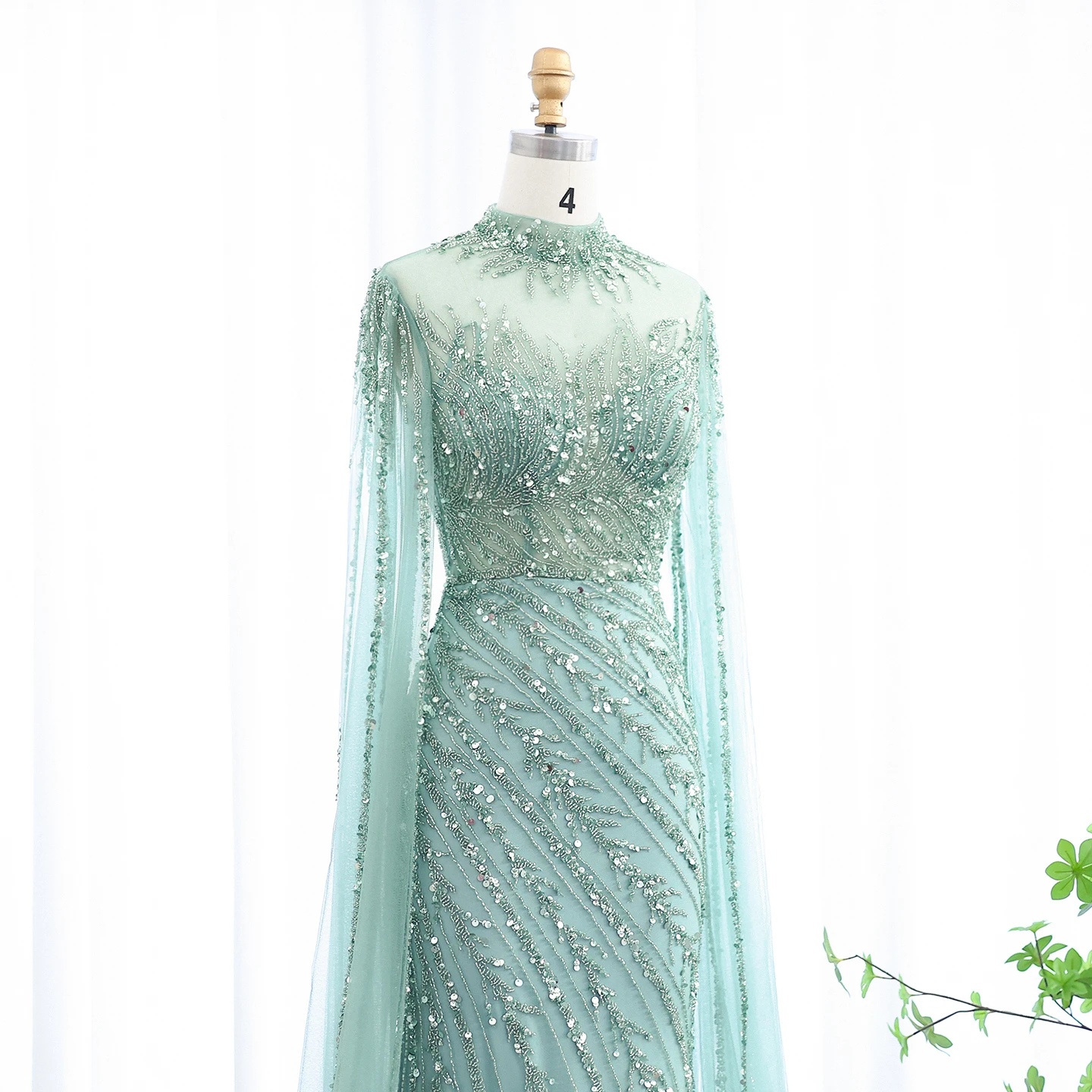 Sharon Said Luxuriöse Schwarze Nude Meerjungfrauen-Abendkleider mit Cape-Ärmeln, Hochgeschlossenem Kragen, Dubai Hochzeits-Party-Formelle Kleider SS162 Maßanfertigung – Detail 20