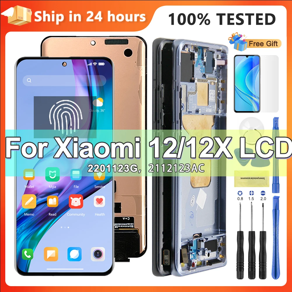 6.28'' AMOLED For Xiaomi Mi 12 LCD Display Panel Touch Screen Digitizer Assembly For Xiaomi 12X Screen Replacement With Frame