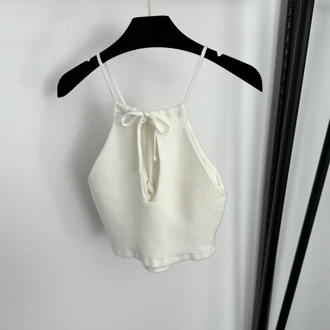 

Женский укороченный топ на тонких бретельках, модная белая вязаная майка, роскошный брендовый дизайн, повседневная уличная майка, горячая распродажа