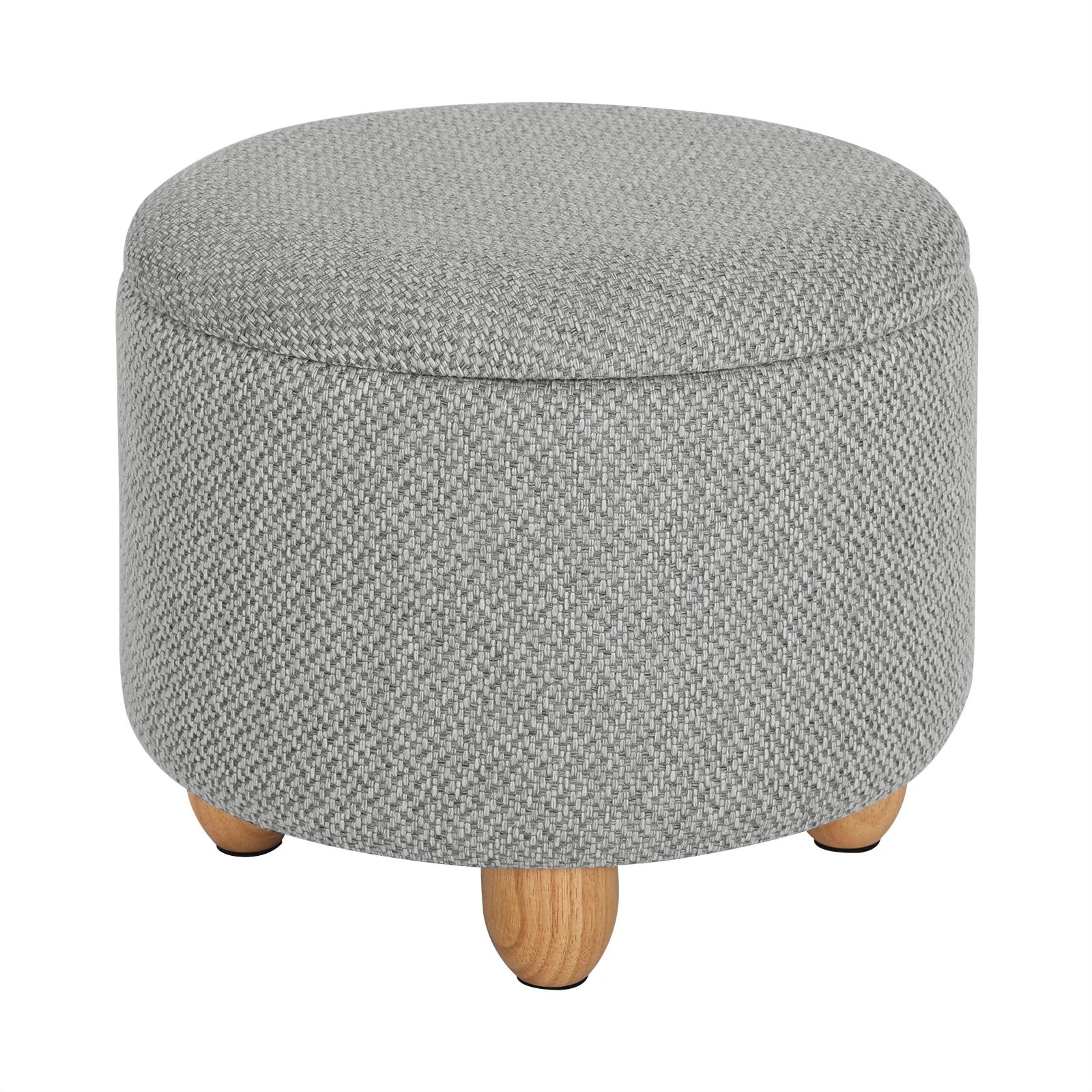 Foldable Ottoman Storage Pouf Upholstered Stool with Lid Pine Legs Space Saving for Living Room Bedroom Home Decal