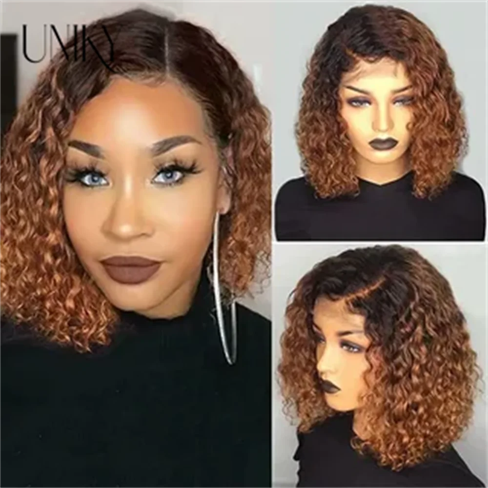 

Peruvian Highlight Curly Bob Wig Deep Wave Frontal Wigs Curly Human Hair Wig 13x4 Ombre Colored Lace Front Wigs For Black Women